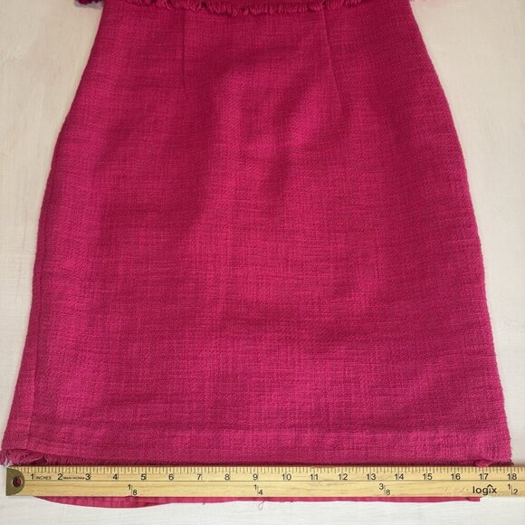 KARL LAGERFELD Paris Tweed Short Sleeve Dress Size Medium Hot Pink Gold Classy - Picture 13 of 16